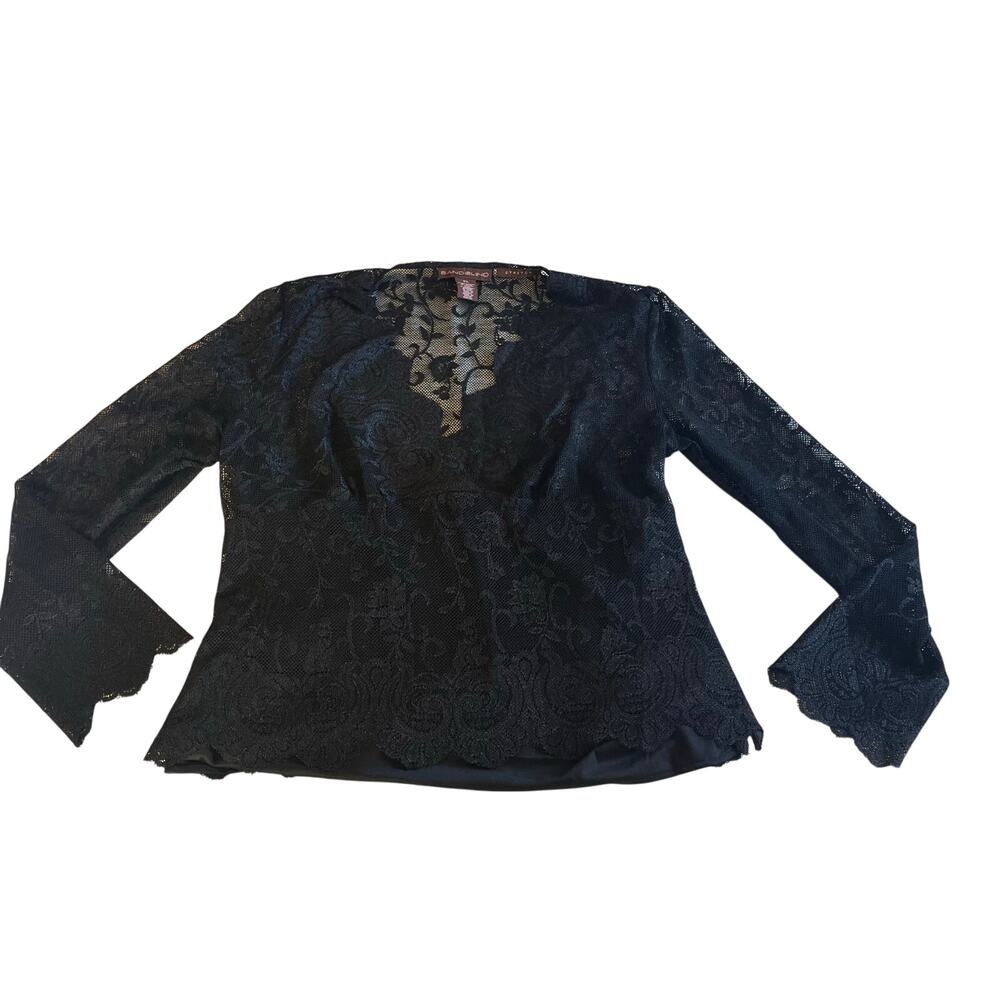 Y2K 2000s Black Mesh Floral Lace Overlay Baby Doll Wrap Blouse Sz XL Whimsygoth
